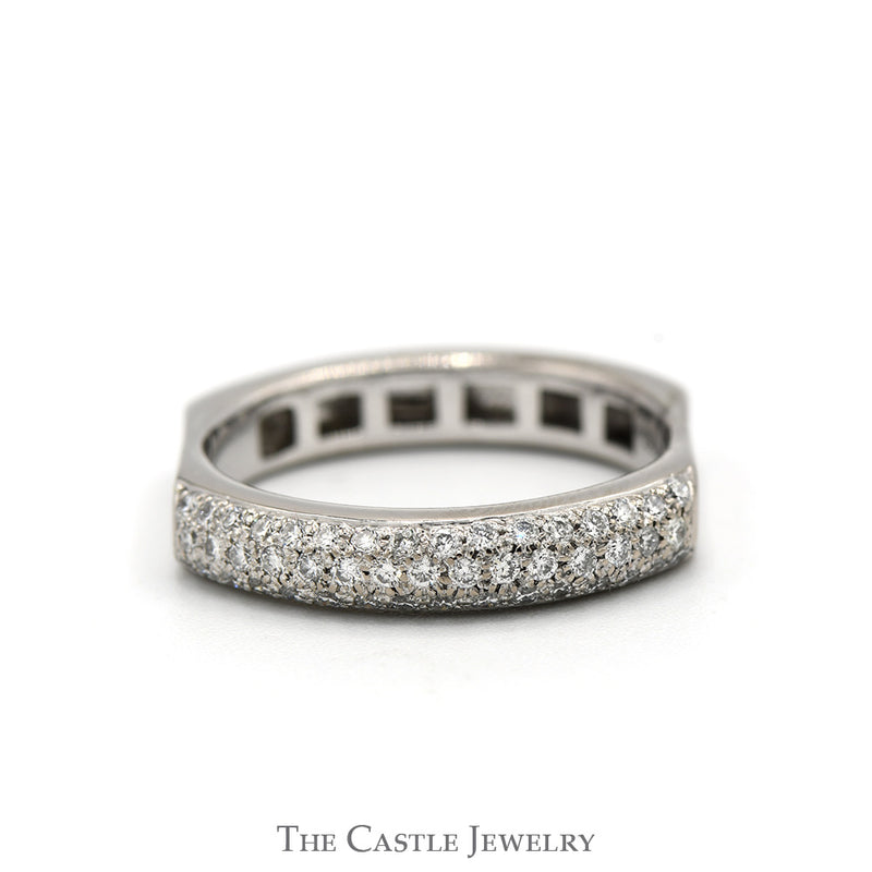 Pave Set Diamond Cluster Band with Squared Shank in 18k White Gold
