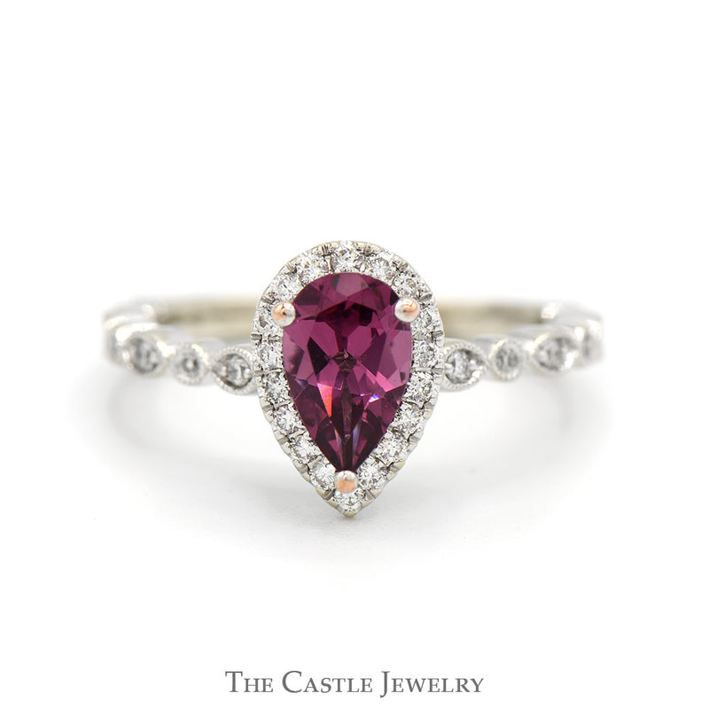 Neil Lane Designer Pear Cut Rhodalite Garnet Solitaire & Diamond Accented Engagement Ring in 14K White Gold