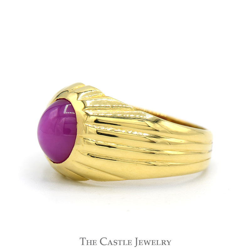 Cabochon Ruby Star Sapphire Ring with Grooved Sides in 18k Yellow Gold