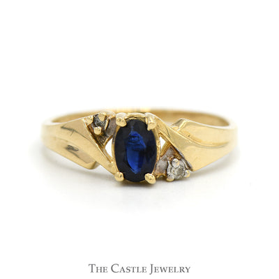 Oval Sapphire Ring with Illusion Set Diamond Accents in 14k Yellow Gold