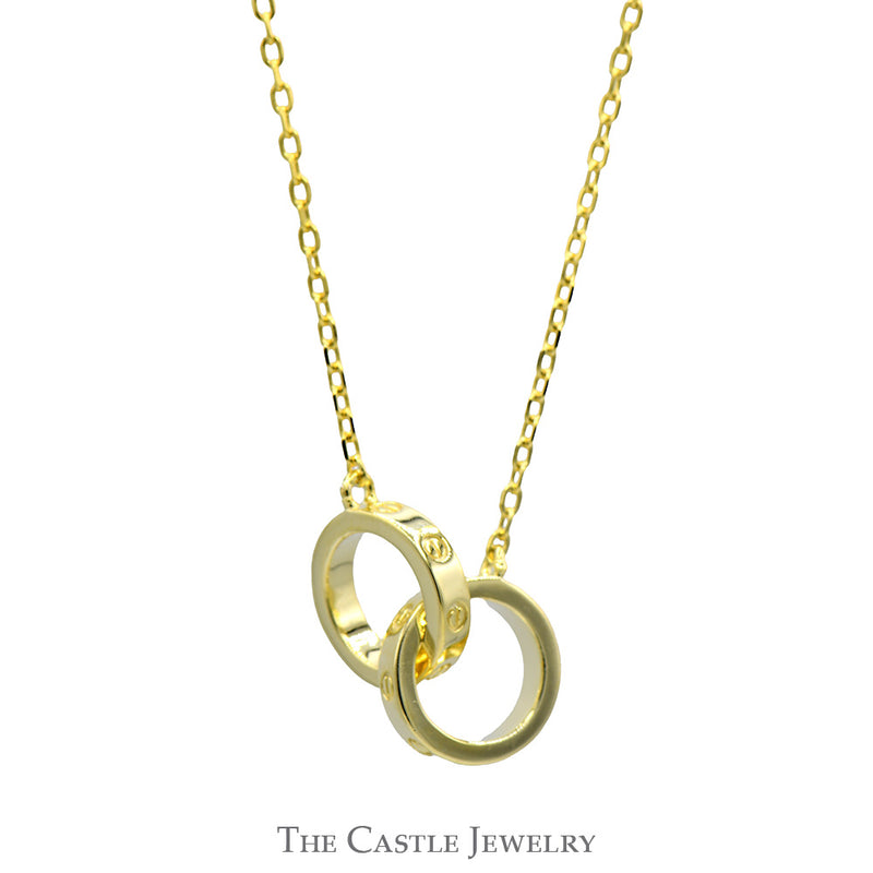 Gold Plated Interlocking Circles Necklace with Adjustable Chain in Sterling Silver