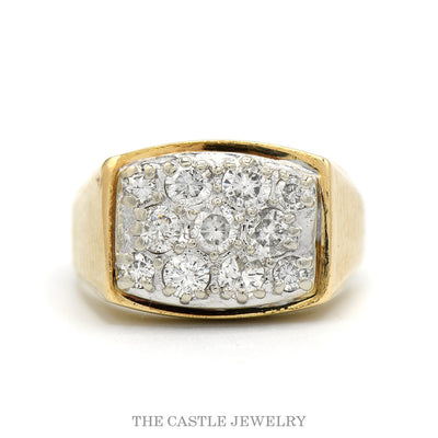 Men's 2.15cttw 11 Round Diamond Cluster Ring with Brush Textured Sides in 14k Yellow Gold