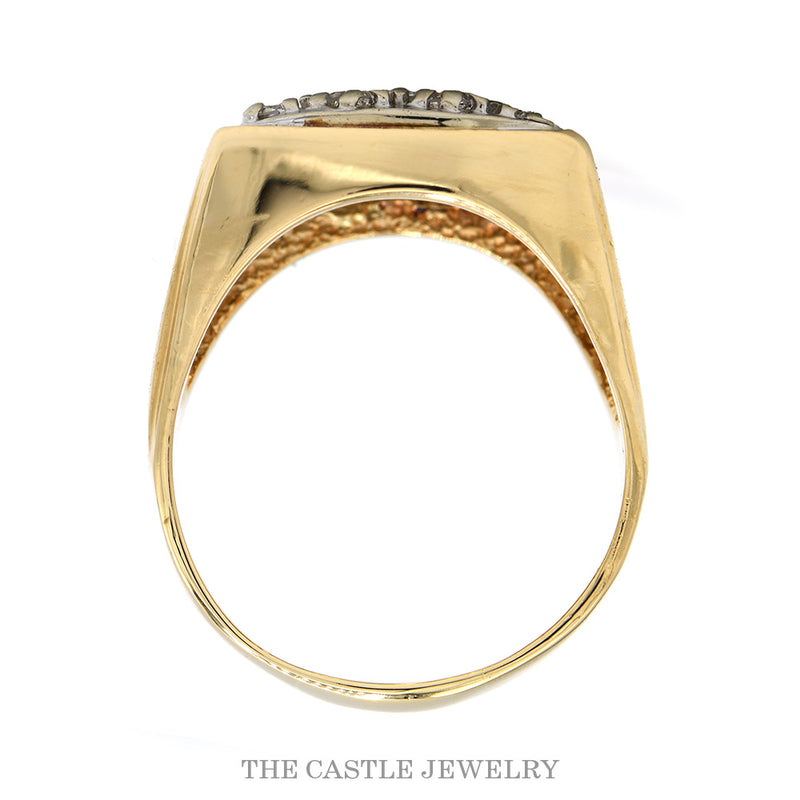 Men's 2.15cttw 11 Round Diamond Cluster Ring with Brush Textured Sides in 14k Yellow Gold