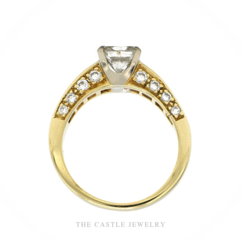 Front-facing view of the 14k two-tone princess-cut diamond engagement ring showing the two-tone head and channel-set shoulders