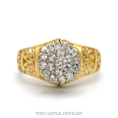 14k yellow gold 19 diamond Kentucky cluster ring — top view