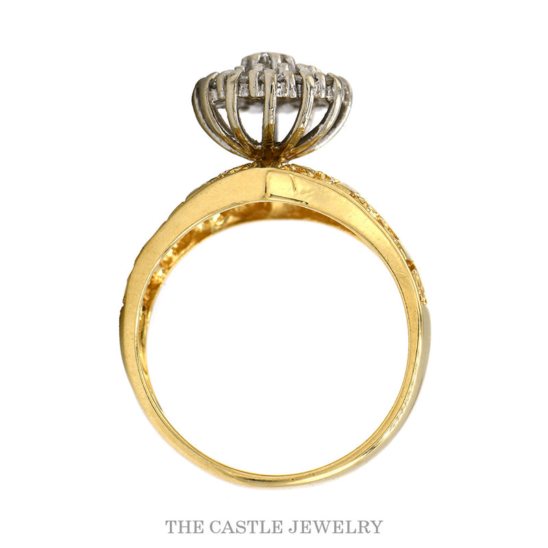 Front-facing view of the 19 diamond Kentucky cluster ring in 14k yellow gold
