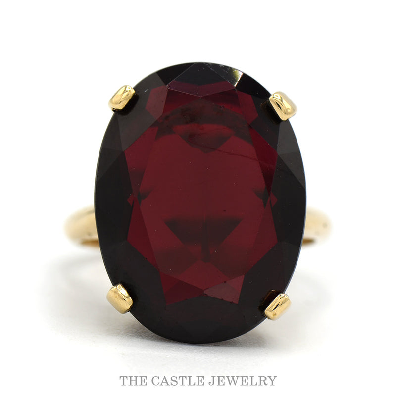 Large Oval Cut Garnet Solitaire Ring in 14k Yellow Gold