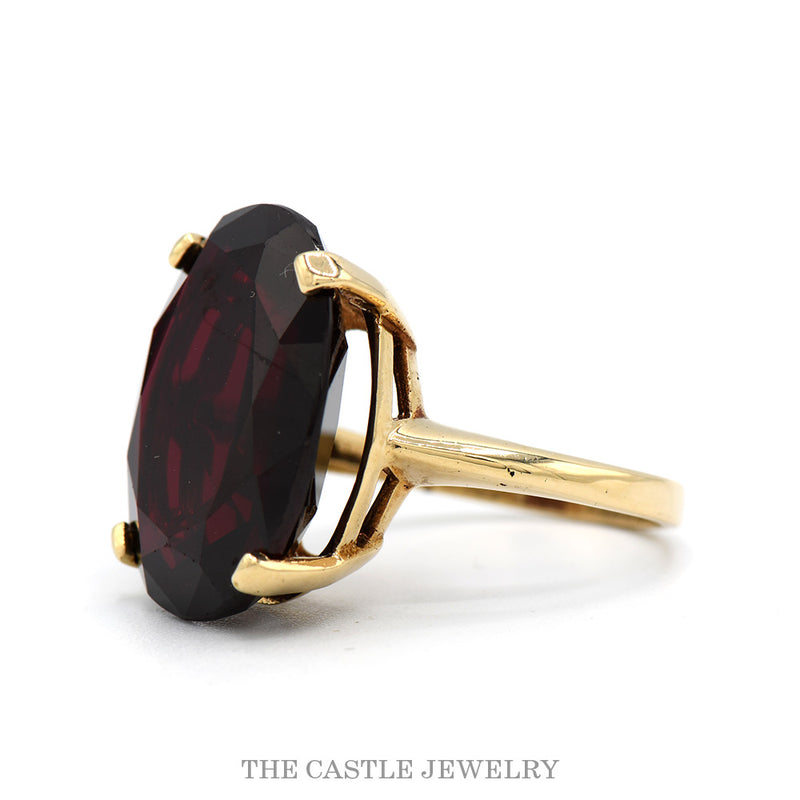 Large Oval Cut Garnet Solitaire Ring in 14k Yellow Gold