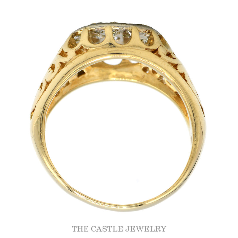 1/2cttw 19 Diamond Kentucky Cluster Ring with Open Filigree Sides in 10k Yellow Gold