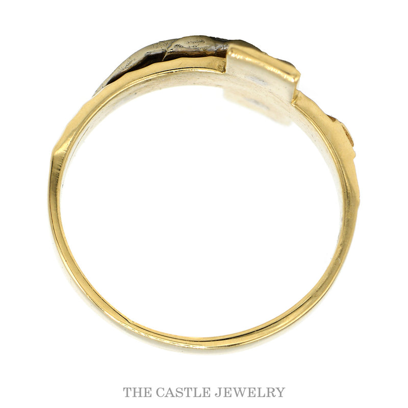 Front-facing view of the 14k two-tone gold crucifix ring