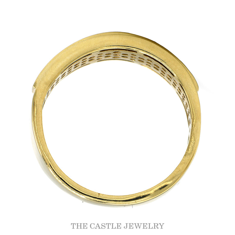 Front-facing view of the five stone nick-set diamond wedding band in 10k two tone gold