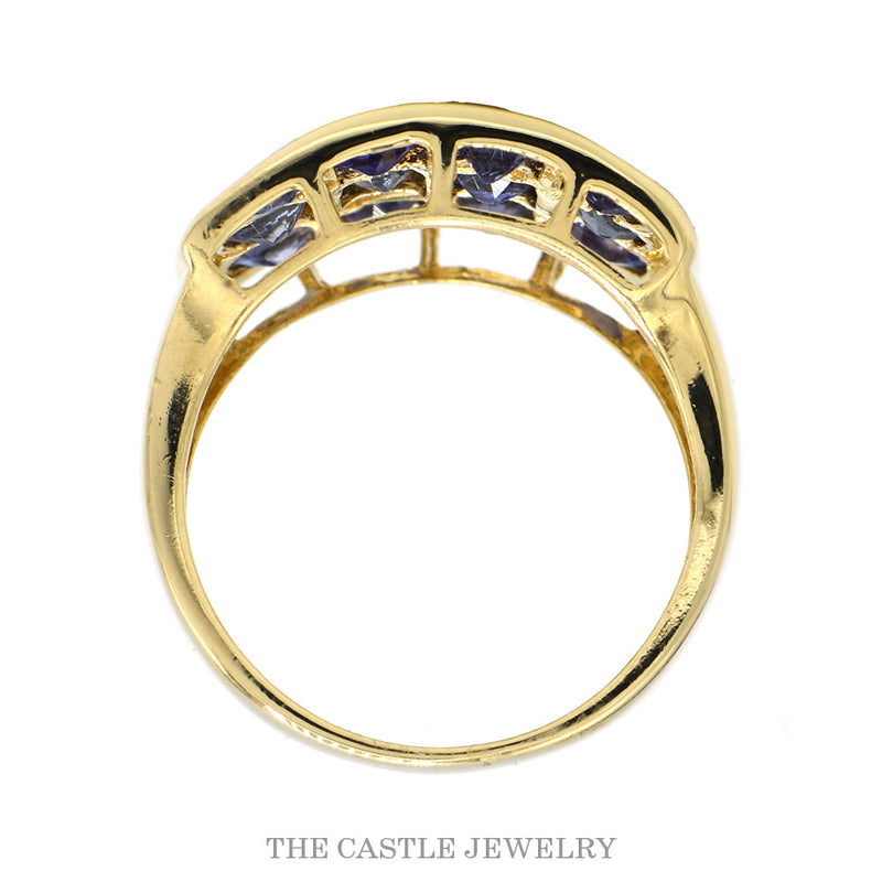 3 Row Channel Set Oval Tanzanite Wide Band Cluster Ring in 10k Yellow Gold