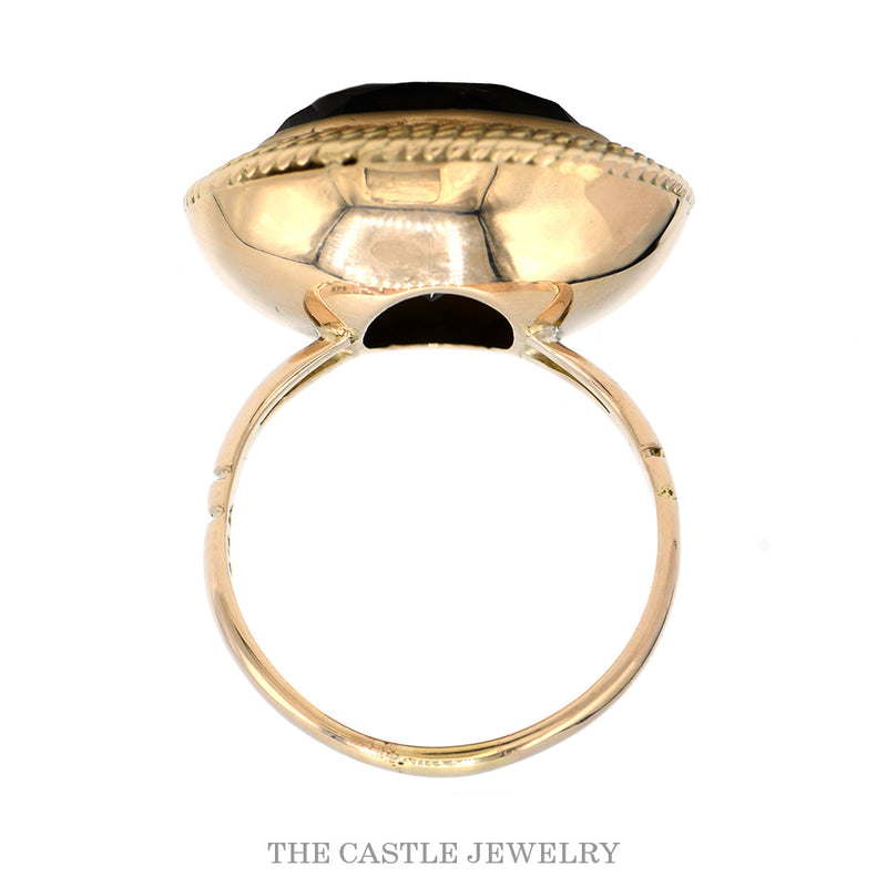 Large Round Smokey Quartz Solitaire Cocktail Ring with Triple Rope Bezel in 14k Yellow Gold