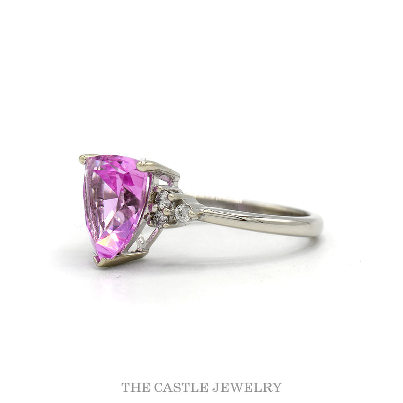 Side profile of the 10k white gold pink sapphire ring