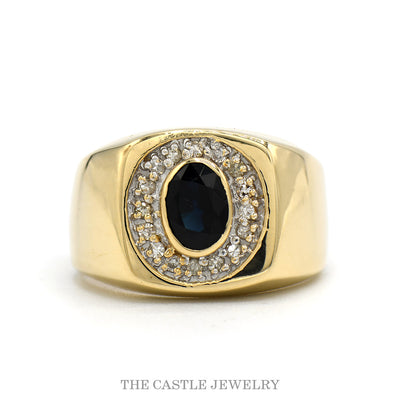10k yellow gold oval sapphire and diamond signet ring — top view