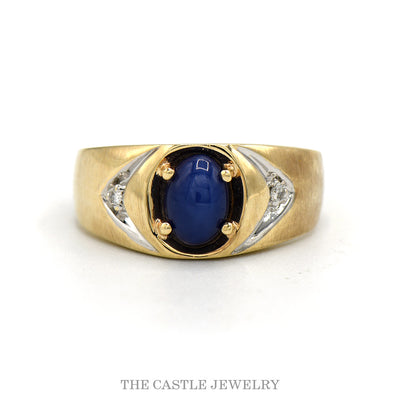 14k yellow gold men's blue Lindy star sapphire ring — top view