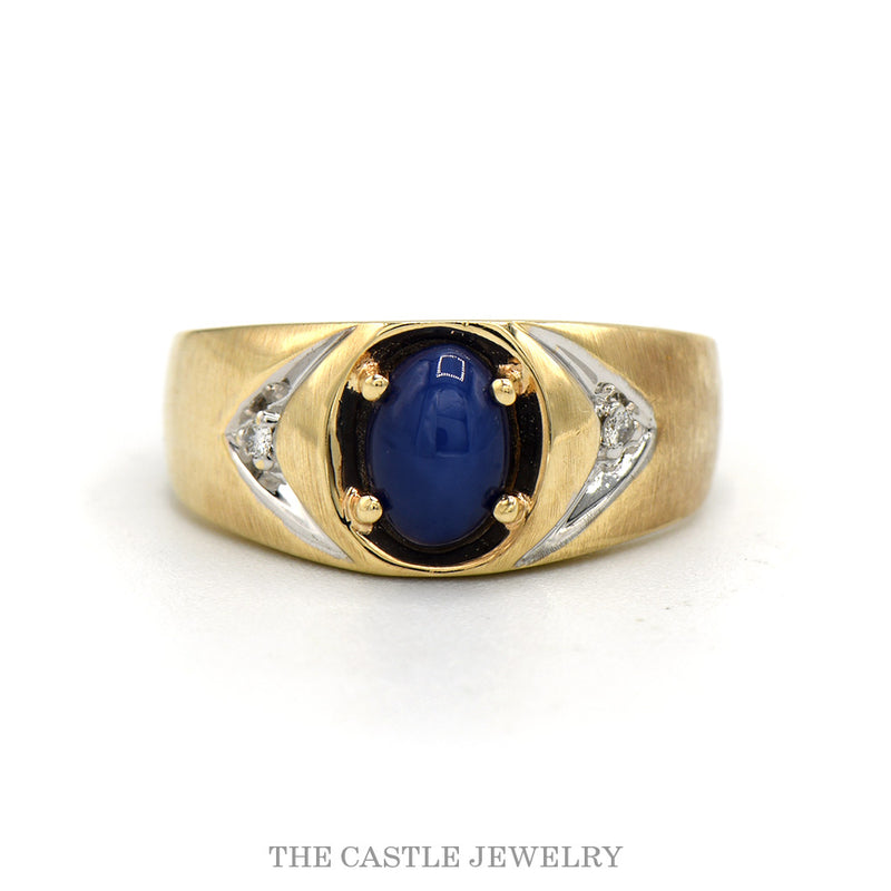 14k yellow gold men's blue Lindy star sapphire ring — top view