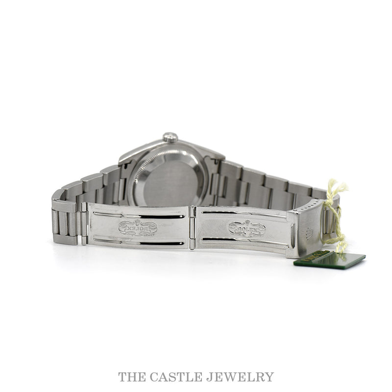 Oyster bracelet clasp open showing Rolex crown engravings