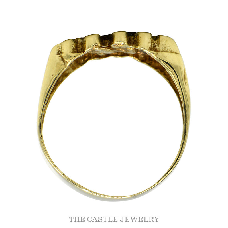Front-facing view of the beaded ground nugget ring in 10k yellow gold