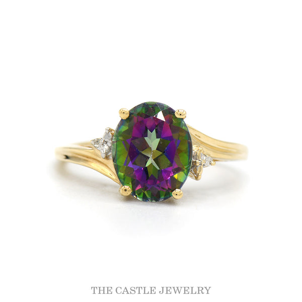 10k yellow gold oval mystic topaz ring — top view