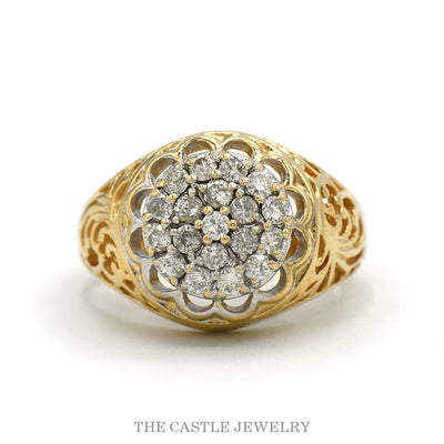 14k yellow gold 1cttw diamond Kentucky Cluster ring — top view