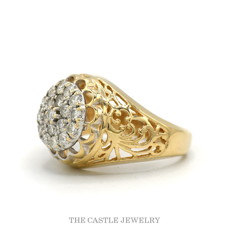 Side profile of the 14k yellow gold Kentucky Cluster ring
