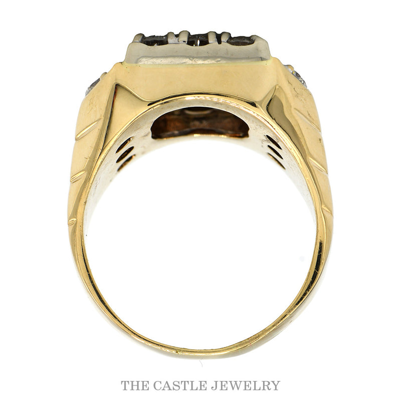 Front-facing view of the 10k yellow gold men's diamond ring