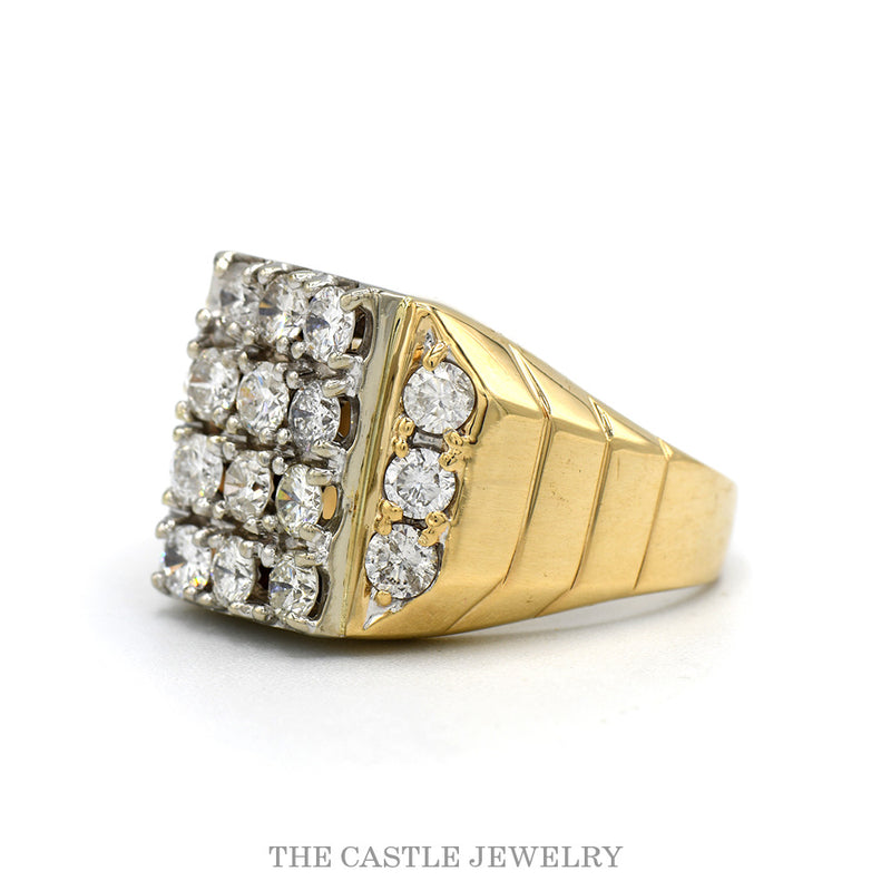 Side profile of the 10k yellow gold men's diamond cluster ring