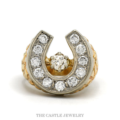 14k yellow gold men's 2.80cttw diamond horseshoe ring — top view