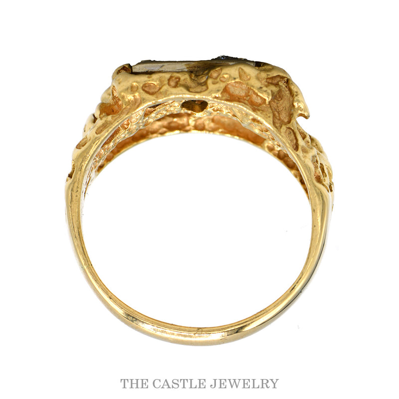 Front-facing view of the 1/2cttw 5 diamond square top nugget ring in 14k yellow gold