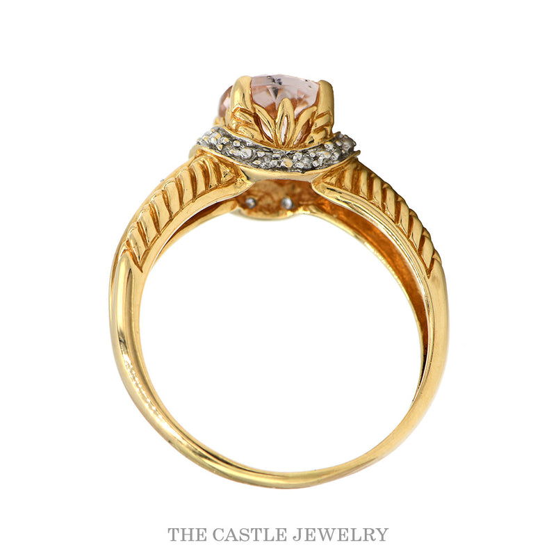 14K Yellow Gold Oval Morganite Ring Diamond Accents Vintage Design