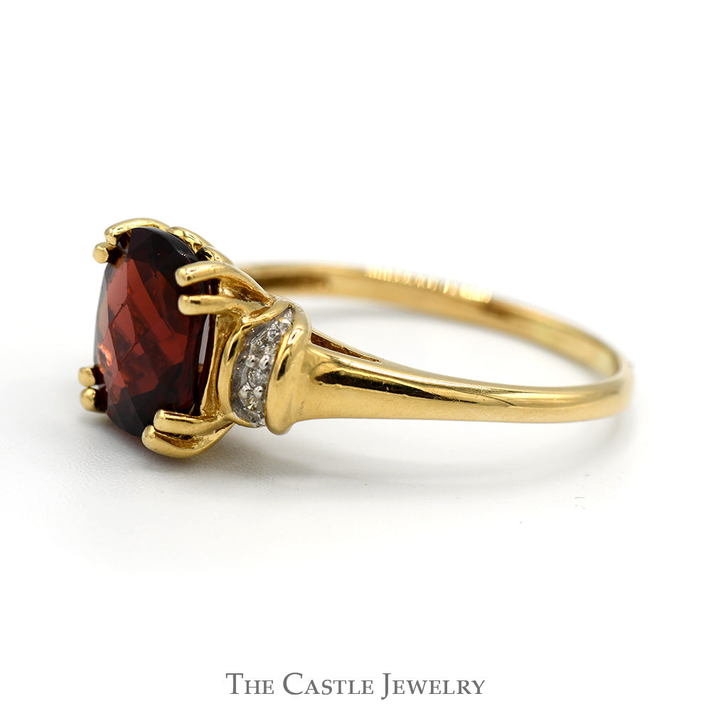 Cushion Cut Garnet Ring with Diamond Accents in 14k Yellow Gold