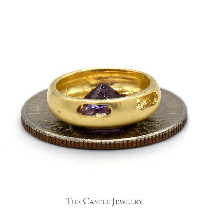 Round Bezel Set Amethyst Slide Pendant in 14k Yellow Gold