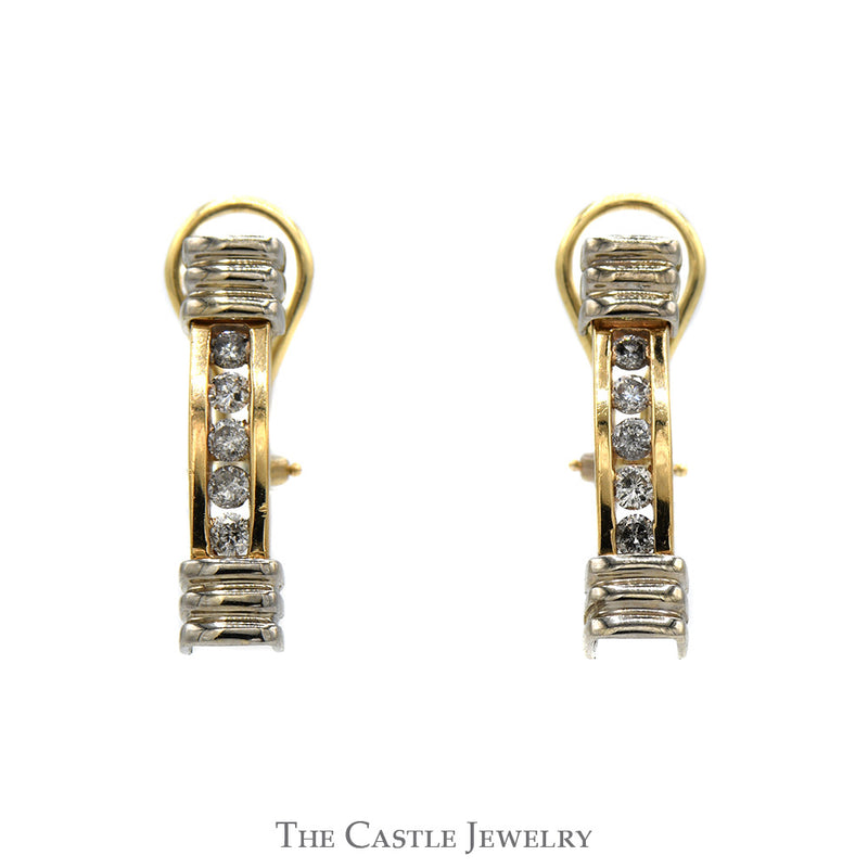 Diamond Accented Bar Link Earrings with Lever Backs in Two Tone 14k White & Yellow Gold