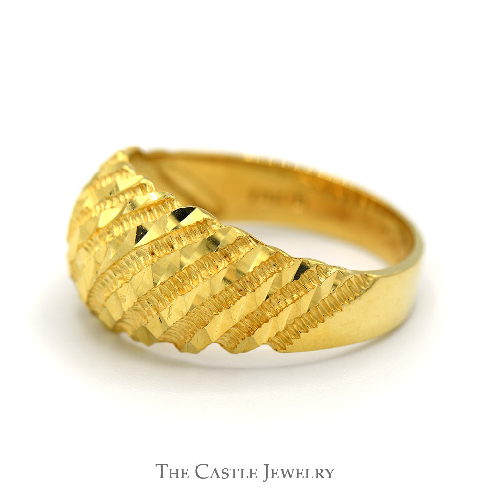 18k Yellow Gold Diamond Cut Detailed Dome Ring The Castle Jewelry