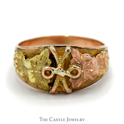 Two Tone Leaf & Bow Designed Ring in 10k Yellow & Rose Gold