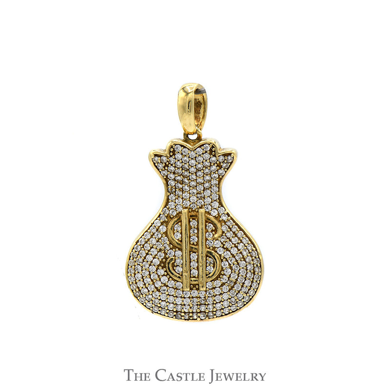 Money Bag "$" Cubic Zirconia Cluster Pendant in 10k Yellow Gold
