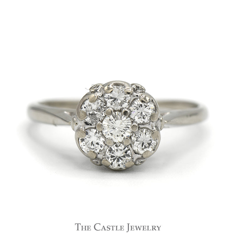 3/4cttw 7 Round Diamond Cluster Ring in 14k White Gold