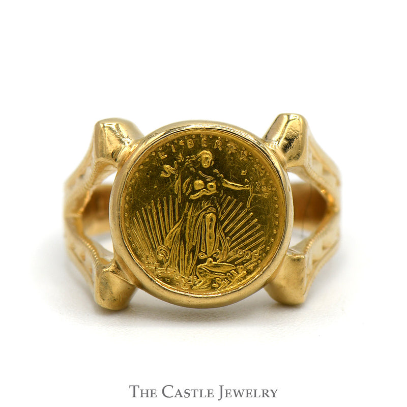 Replica Liberty Coin Ring in 14k Yellow Gold Split Shank Mounting - Size 2.25