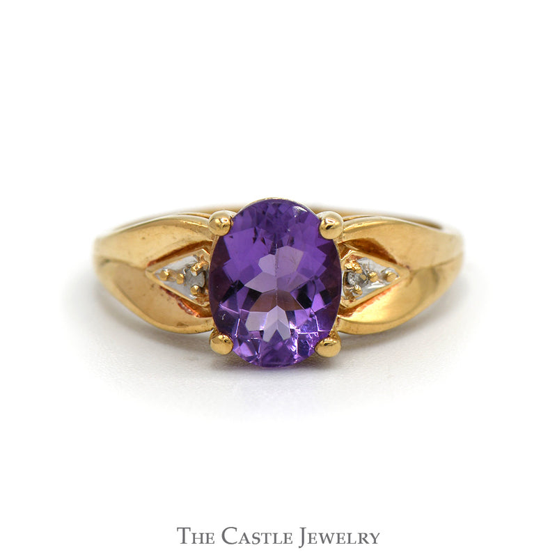 Oval Amethyst Ring with Illusion Set Diamond Accents in 10k Yellow Gold
