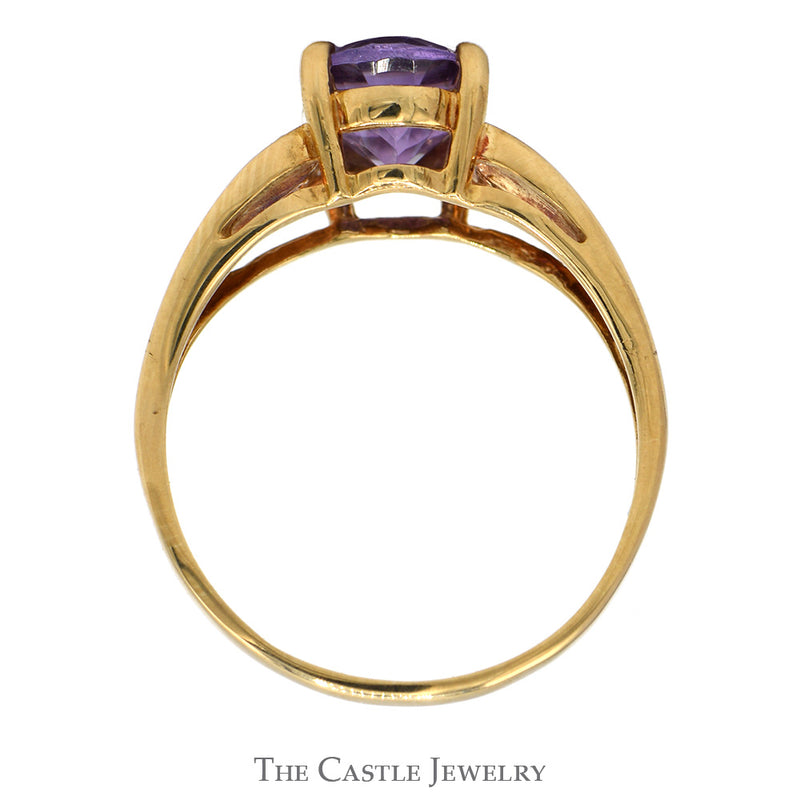 Oval Amethyst Ring with Illusion Set Diamond Accents in 10k Yellow Gold