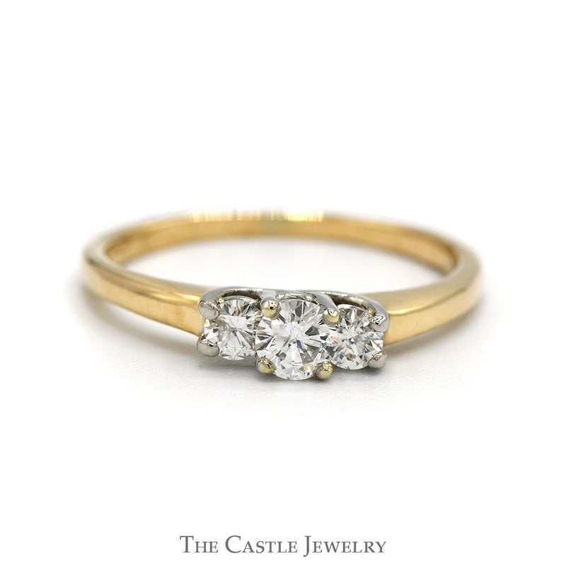 Three Stone Round Diamond Engagement Ring in 14k Yellow Gold
