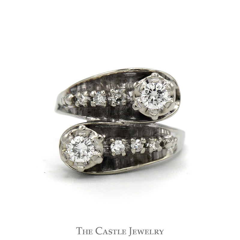 Concaved 1/2cttw Round Diamond Bypass Ring in 10k White Gold