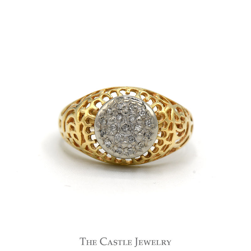 Kentucky Diamond Cluster Ring with Open Filigree Sides in 10k Yellow Gold