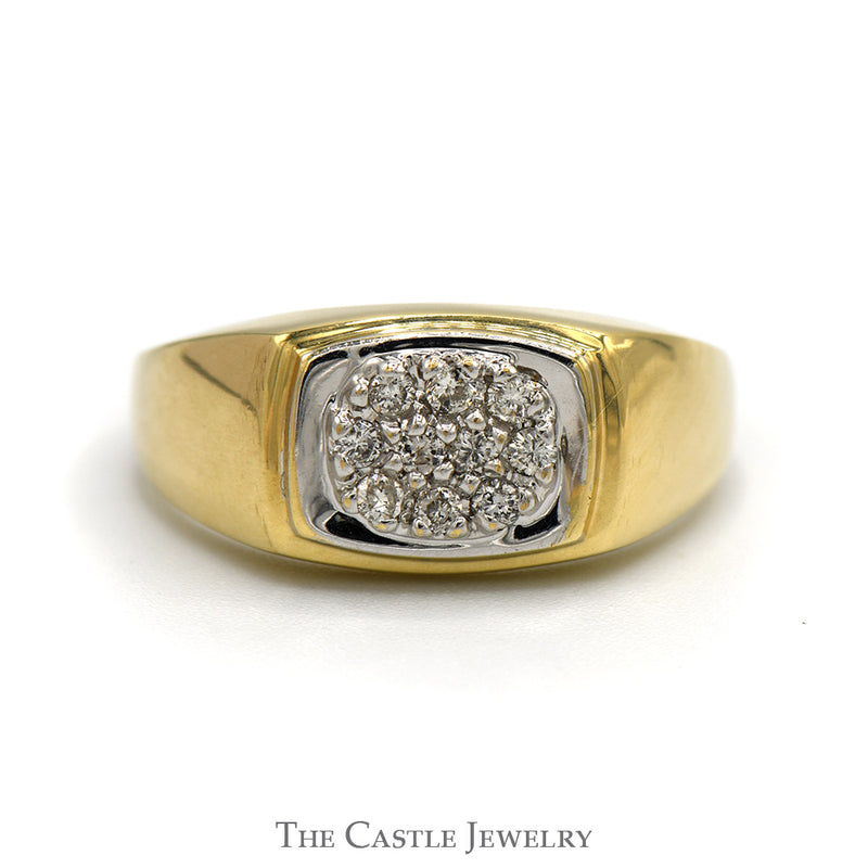 Oval Shaped Diamond Cluster Men's Ring with Polished Sides in 10k Yellow Gold