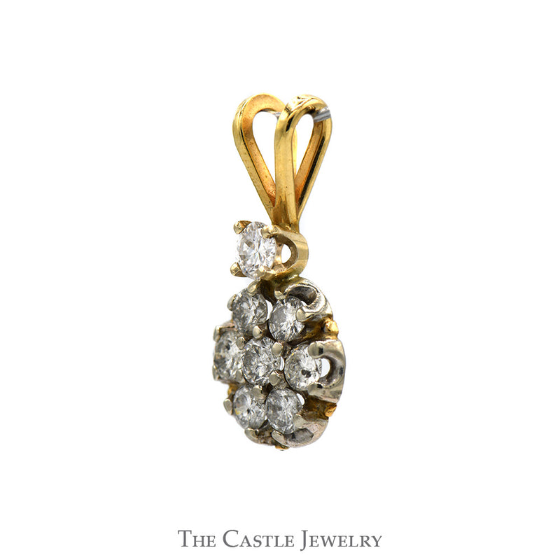 1cttw Round Shaped Diamond Cluster Pendant with Accent Diamond in 10k Yellow Gold Split Bail