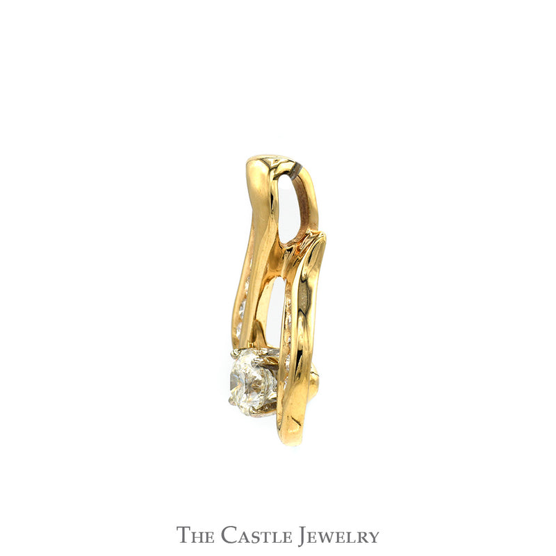 .85cttw Diamond Solitaire Pendant with Channel Set Diamond Accents in 14k Yellow Gold