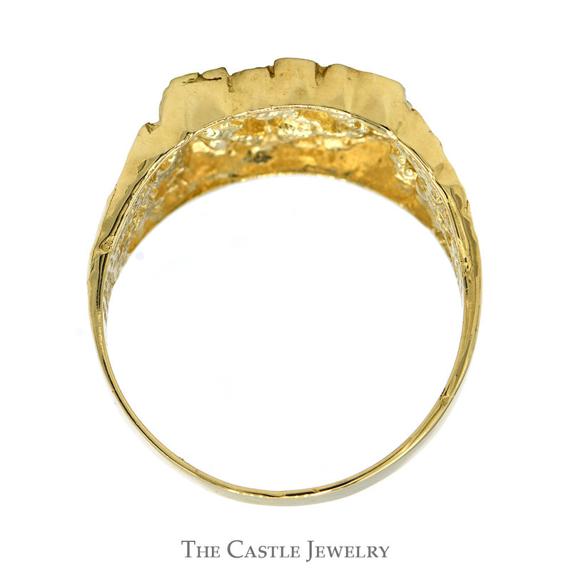 Men's Textured Nugget Style Ring with Diamond Cut Finish in 10k Yellow Gold