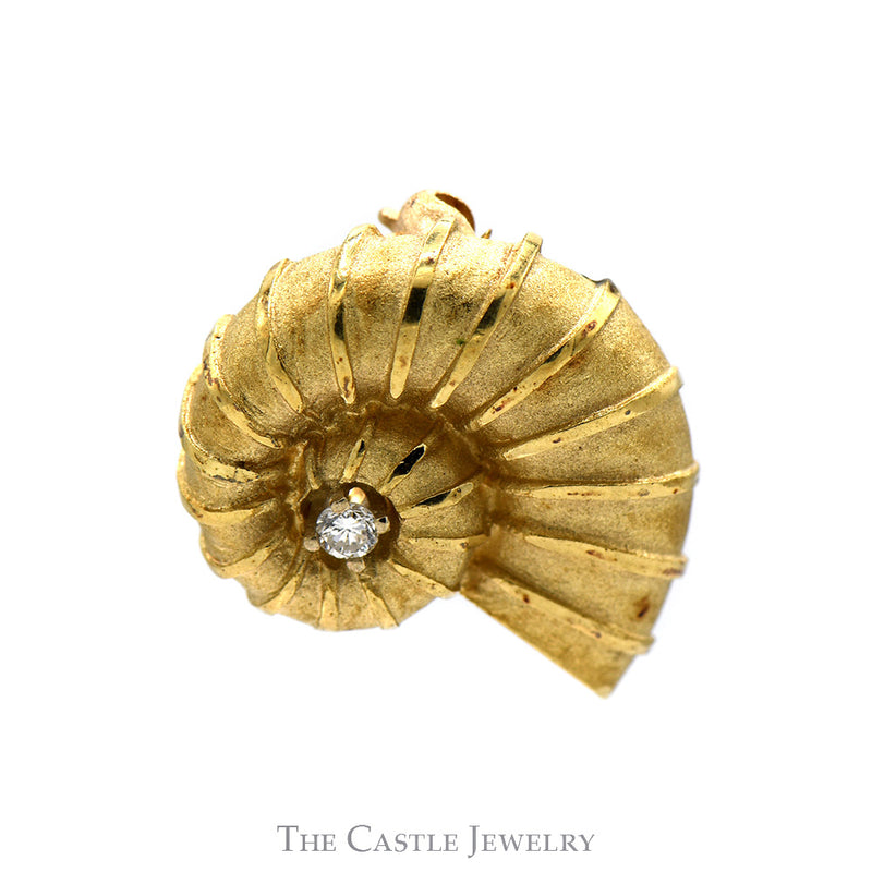 Nautilus Shell Pin with Round Diamond Accent in 14k Yellow Gold