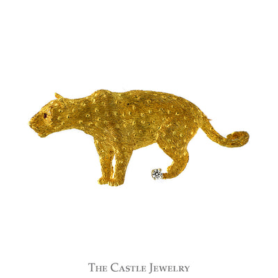 Jaguar Pin with Ruby Eyes and Diamond Accent in 18k Yellow Gold